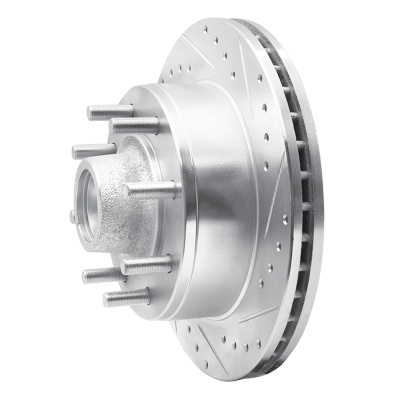 Ford E-350 Econoline Brake Rotor (1) - Front Right - R1 Concepts - Drilled & Slotted - Silver - `95-`04